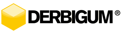 Logo van Derbigum met geel embleem.